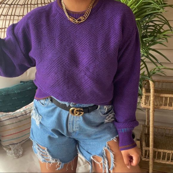 Sweaters - Vintage 90’s Grandpa Purple Retro Sweater SZ M